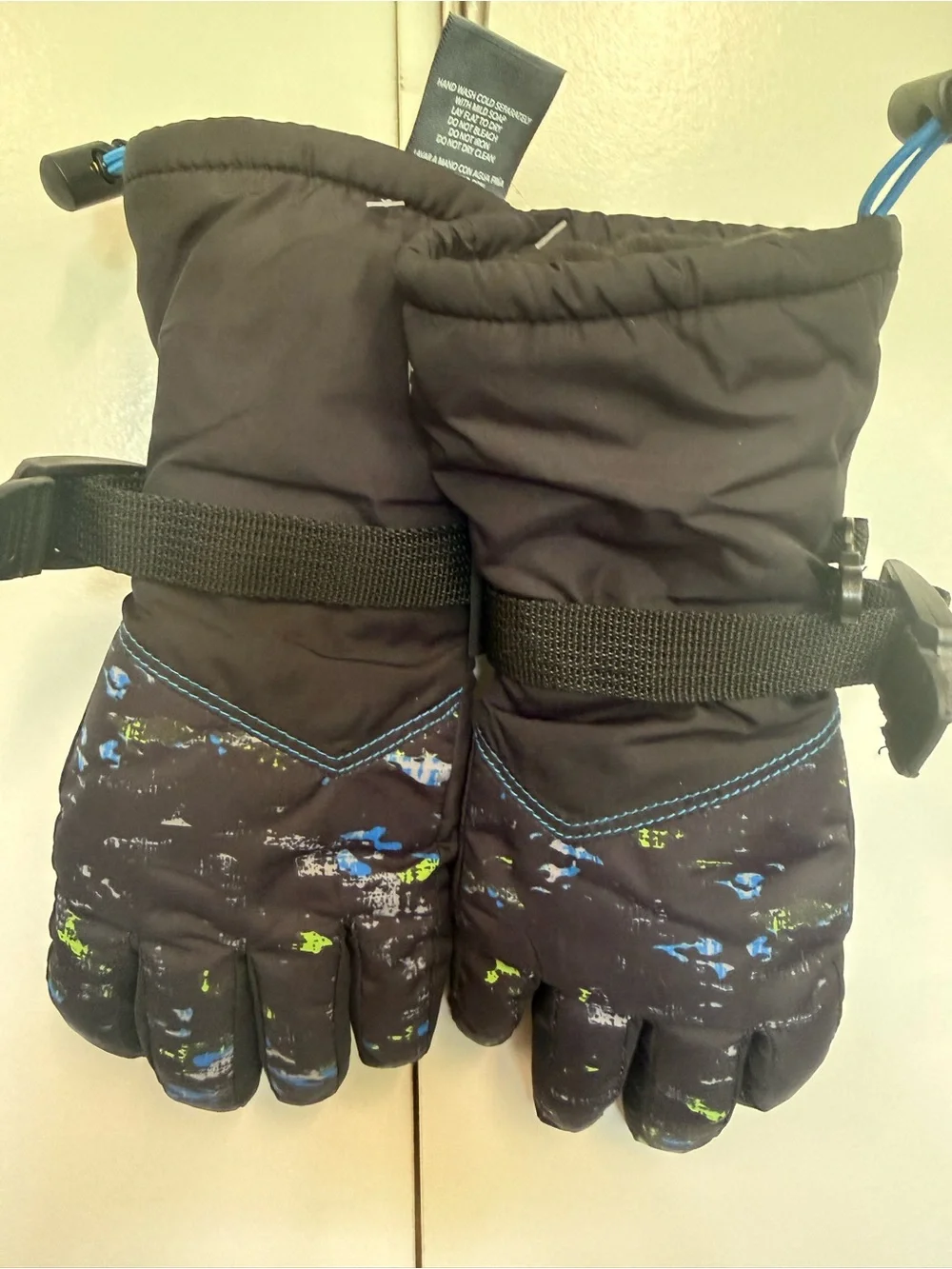 Champion Kids Black Winter Mittens with Blue & Green Accents